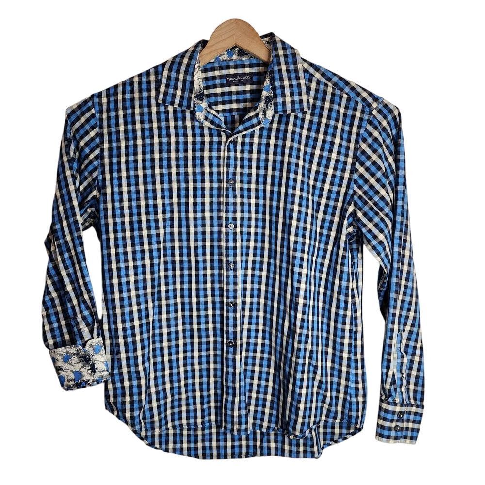 Marco Brunelli Button Up Shirt Men's 2XL Long‎ Sleeve Collared Plaid Blue